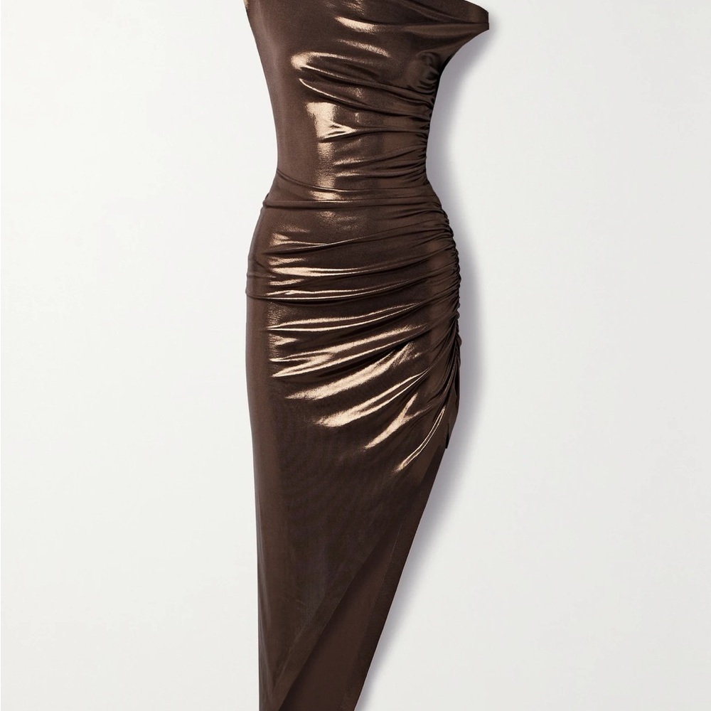 Norma Kamali Shimmering Brown One Shoulder Dress